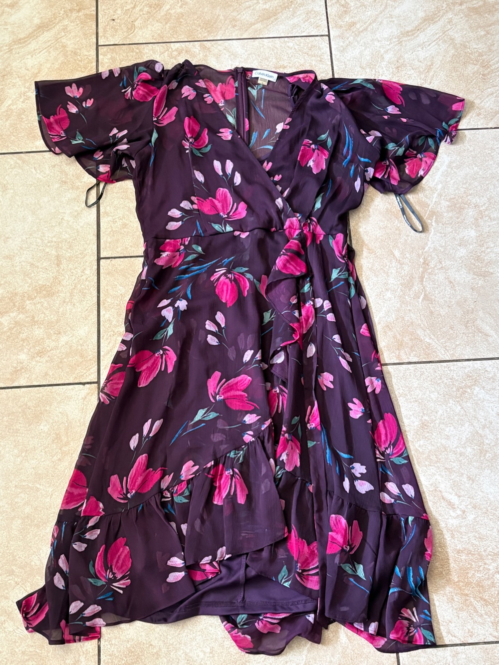 Calvin Klein Floral Wrap Chemise with Pink Blossoms